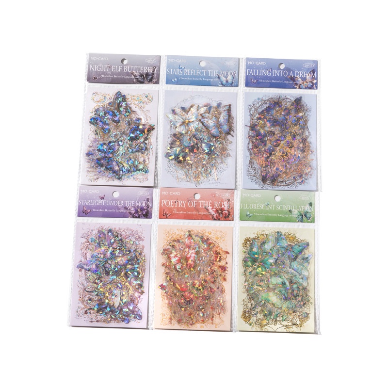 Bộ 20 Tấm sticker Dán Hình Bướm Màu Vàng laser Phong Cách vintage