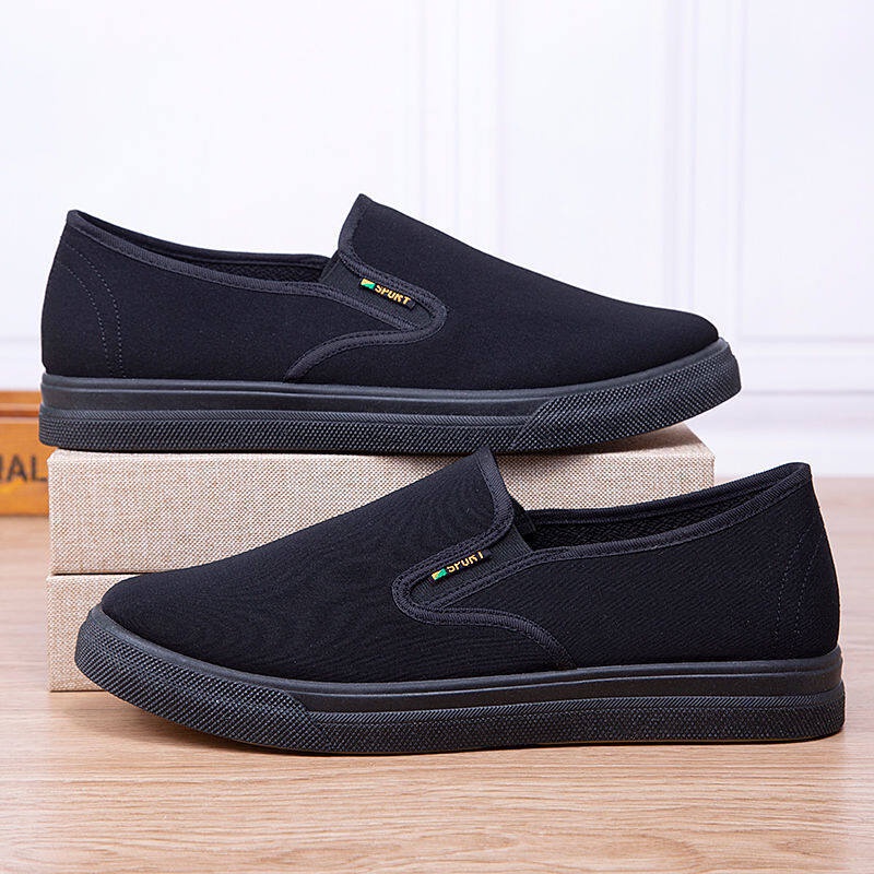 GUDETU01.Giày Thể Thao Vải Bạt Thời Trang Hàn Cho Nam Giày Vải Đế Gân Chống Trượt Và Mài Mòn Giày Lười Màu Đen Thời Trang Công Sở Cho Nam