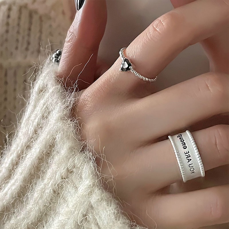 Nhẫn Hình Trái Tim Đính Đá zircon Đen Thời Trang Cho Nữ