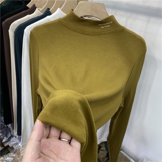 Áo Thun Lông Cừu Tay Dài Cổ Cao In Chữ Đơn Giản Thời Trang Thu Đông Mới 2023