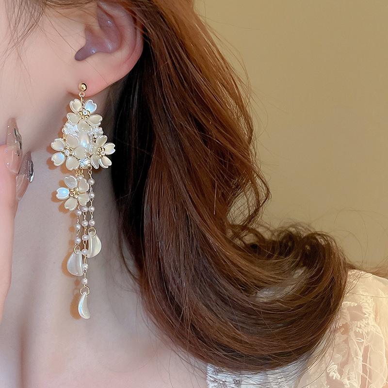 Thời Trang Bông Tai Chuỗi Hạt Ngọc Trai Giả Và Hoa diy