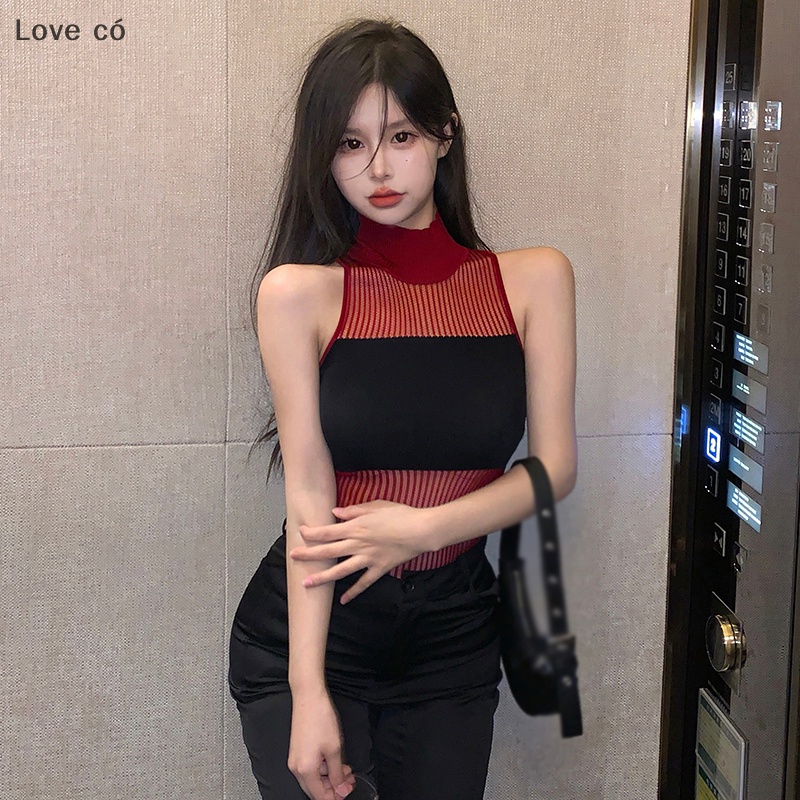 Áo Dệt Kim Sát Nách Cổ Lọ Màu Trơn Thời Trang Mùa Hè Cho Nữ