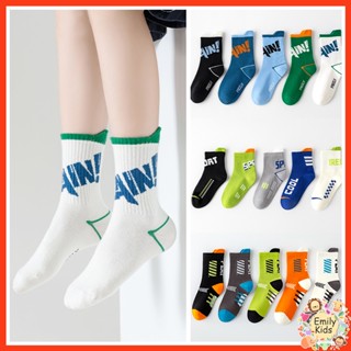 Set 5 Đôi Vớ Dài cotton Thoải Mái Chất Lượng Cao In logo Chữ Cho Bé Từ 3-15 Tuổi