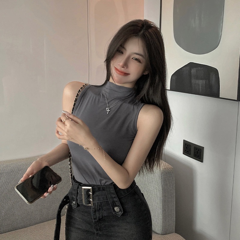 Áo Thun Sát Nách Cổ Cao Dáng Ôm Thời Trang Mùa Hè 2023 Cho Nữ