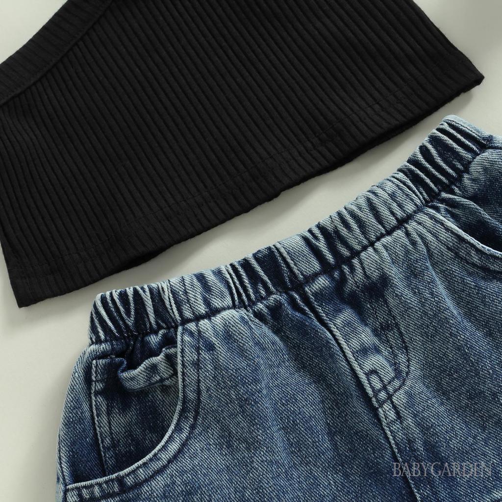 Set Áo Hai Dây Màu Trơn + Chân váy jean Co Giãn Thời Trang Cho Bé Gái 1-5 Tuổi