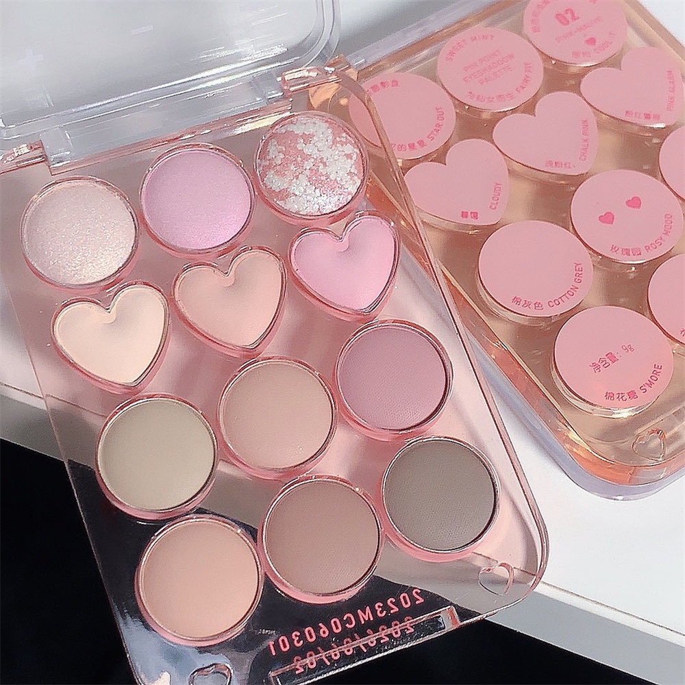♕ Sweet Mint 12 Màu Sắc Tình Yêu Bảng Phấn Mắt Flash Long Lanh Mờ Màu Đất Màu Acrylic Trong Suốt Phấn Mắt Lâu Trôi Trang Điểm Mắt 2 Thiết Kế LÊN NHẤT