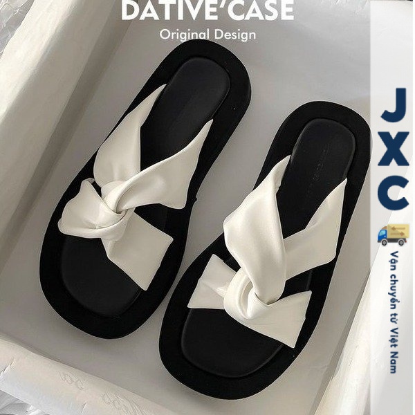 JINxCHOY SHOES Mùa hè dày đế dép nữ phong cách mới Bowknot văn phòng mát kéo Pháp cao cấp cảm giác b
