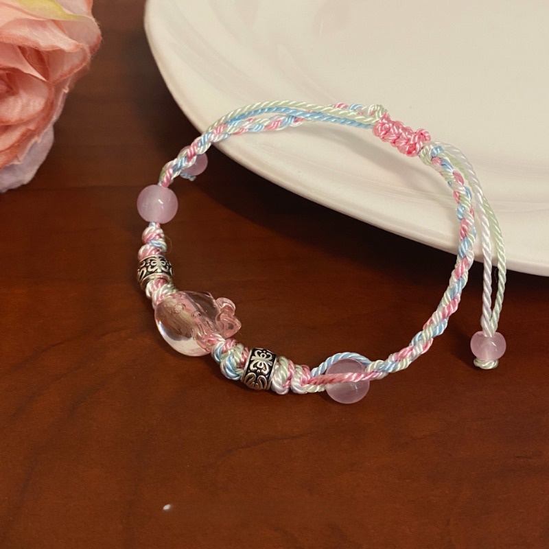 Transparent Cat Color Rope Woven Bracelet for Girls New Fashion Cartoon Cute Cat Head Bracelet Jewelry Trend