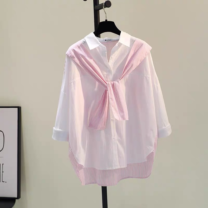 Qunz Bán Buôn Áo Sơ Mi Ghép Nối Khăn Choàng Thanh Dọc 7036