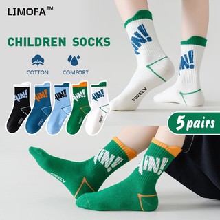 Ljmofa KIDS 5 Đôi Tất Cotton Thoáng Khí Thể Thao Tất Họa Tiết Chữ Tất Cho Bé Trai 3-15Y Bé Gái