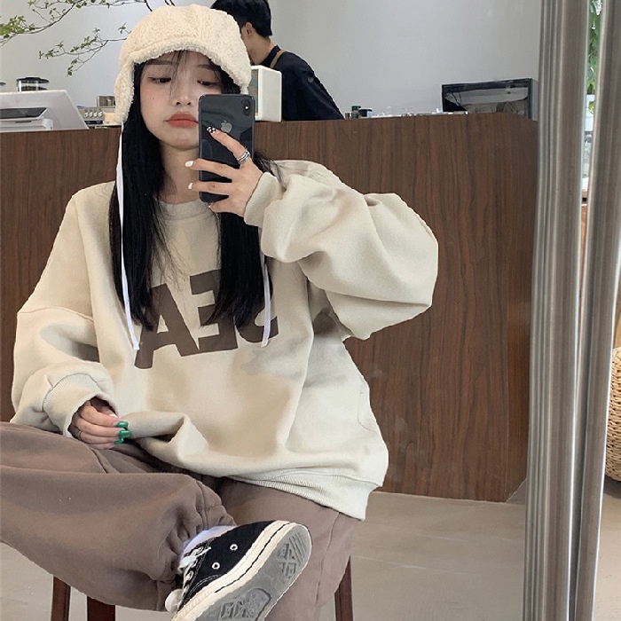 CheeseBunny Áo sweater nỉ bông form rộng dài tay unisex mặc đôi nam nữ mùa đông ulzzang