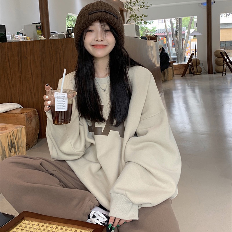 CheeseBunny Áo sweater nỉ bông form rộng dài tay unisex mặc đôi nam nữ mùa đông ulzzang