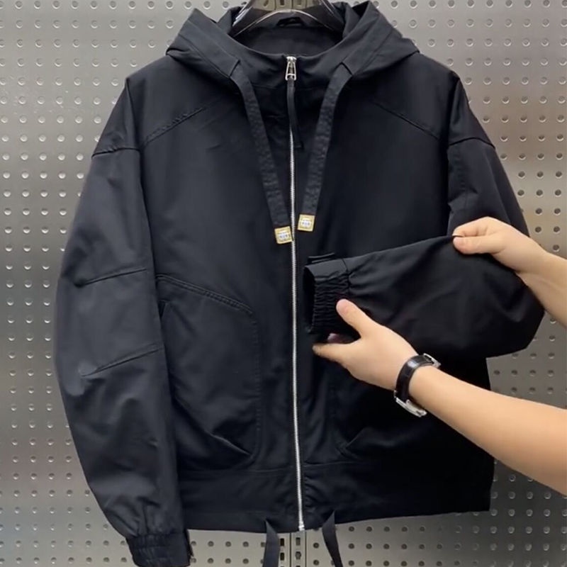 Áo Khoác Màu Trơn Có Nón Phong Cách Mỹ Trẻ Trung Thời Trang Xuân Thu 2023 plus size Cho Nam