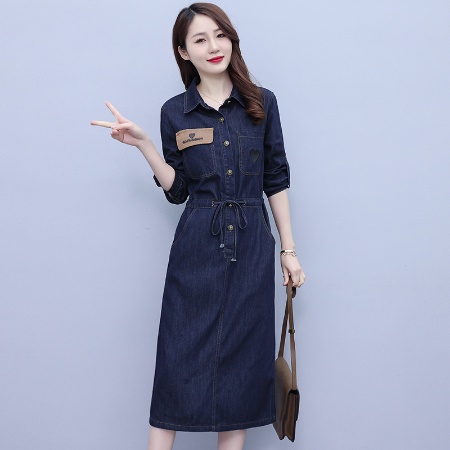 Đầm denim Tay Dài Dáng Rộng Thêu Họa Tiết Thời Trang Xuân Thu Kiểu Mới Cho Nữ Size s-3xl