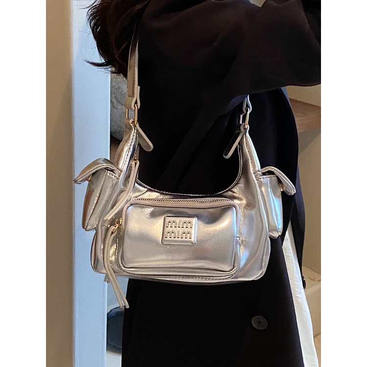 Niche Túi Đeo Chéo Hình Vuông Nhỏ Màu Bạc Thời Trang Độc Đáo