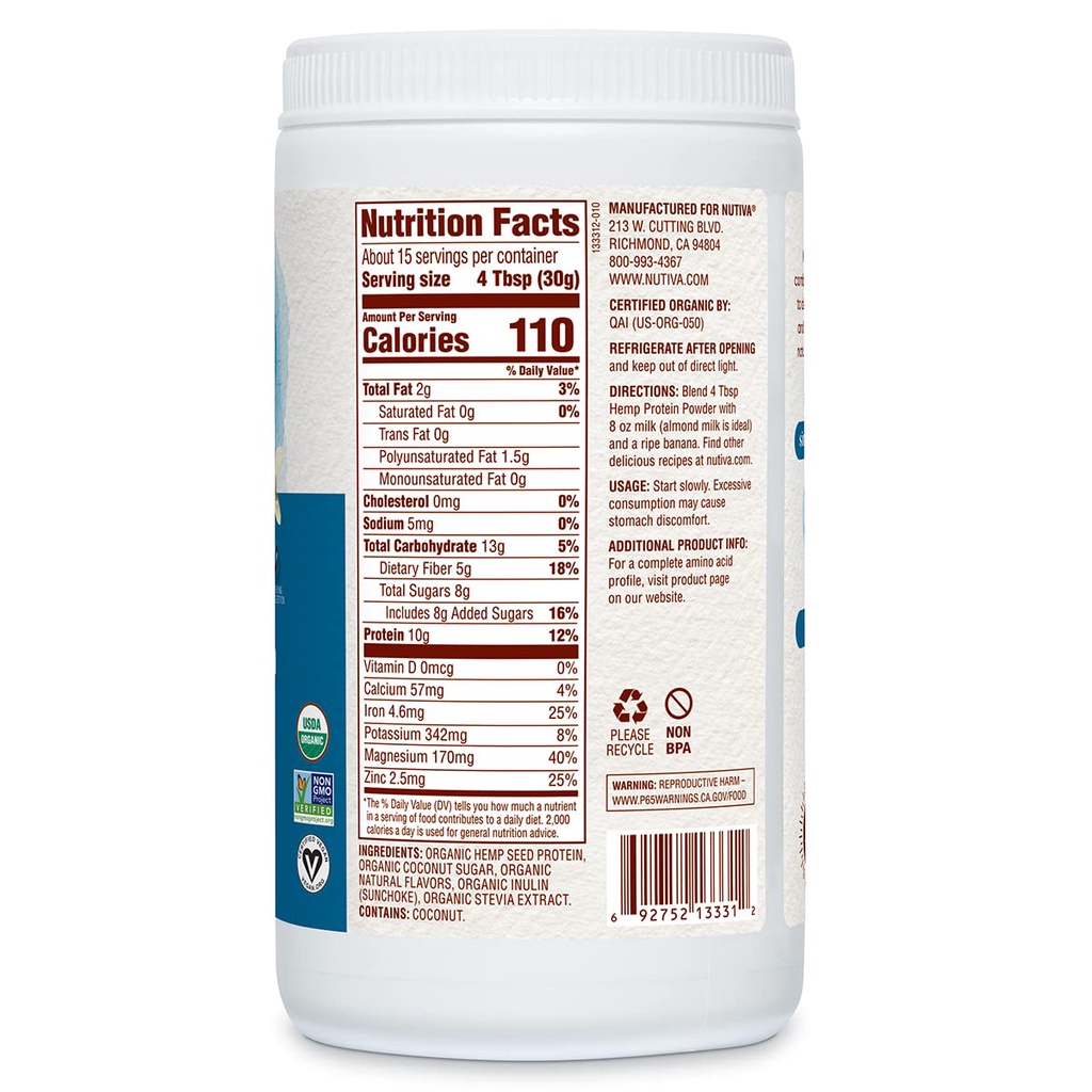 Protein bột gai d.ầ.u hữu cơ Nutiva Organic Hem.p Protein 454g