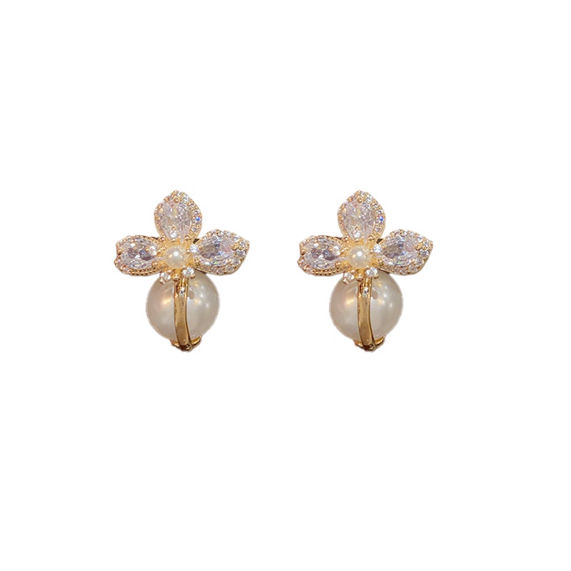 Bông Tai Mạ Bạc 925 Hình Hoa Đính Ngọc Trai zircon Sang Trọng Thời Trang 2023
