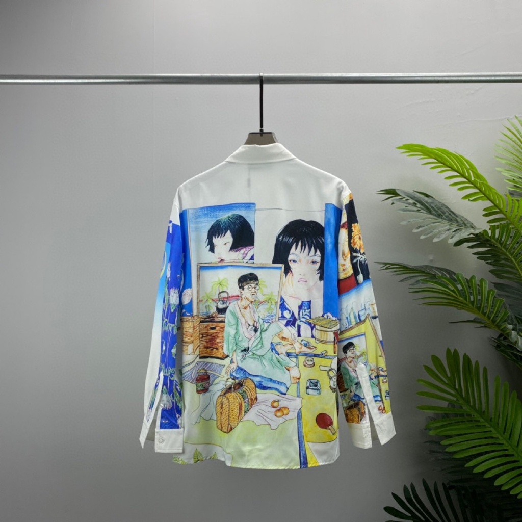 WUX5 Casablanca long-sleeved shirt portrait letter printing pattern men's and women's same shirt spot cardigan trend