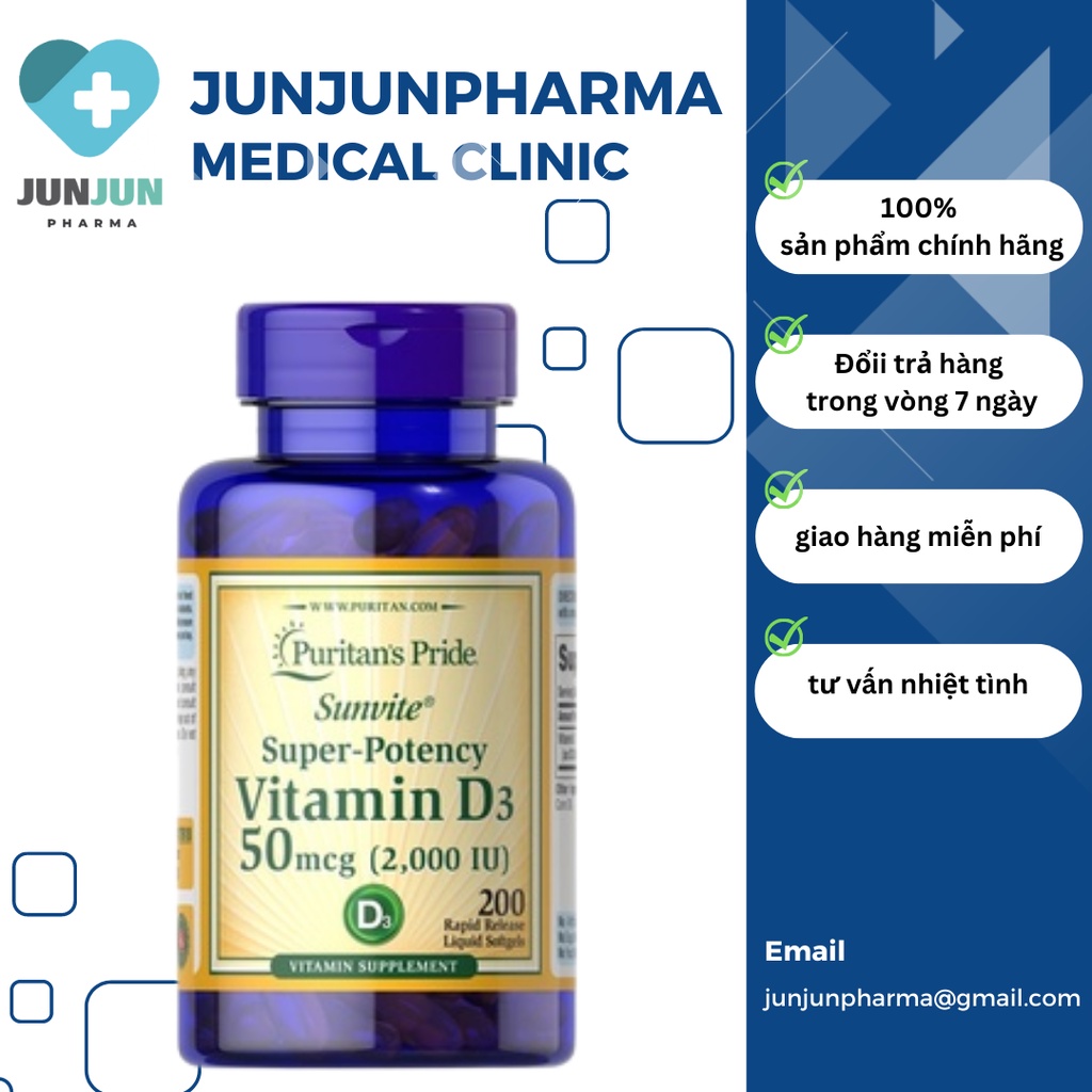 Viên bổ sung Vitamin D3 50mcg Puritan's Pride 200 viên