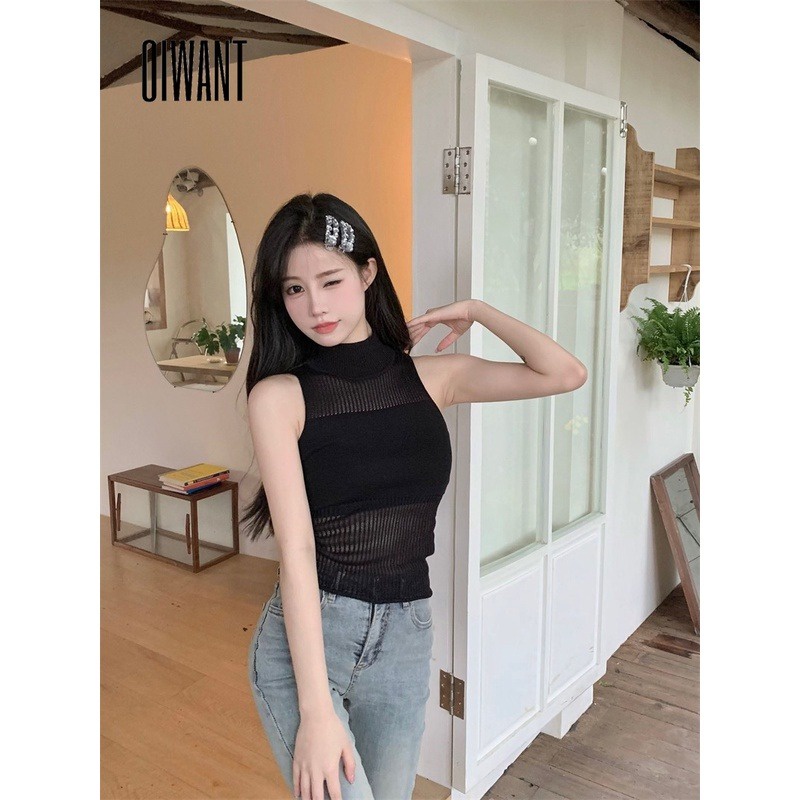 Oiwant Áo Hai Dây Cổ Tròn Thấp Màu Trơn Họa Tiết Hoa Thời Trang 2023 Dành Cho Nữ