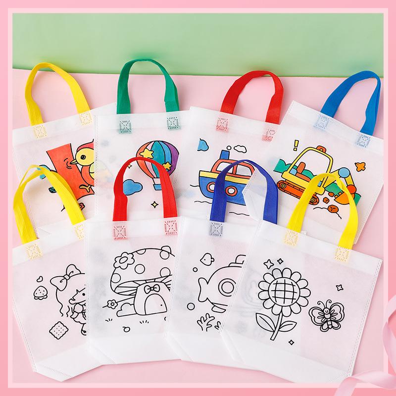 Túi tote Bằng Vải Không Dệt Tự Tô Màu Họa Tiết Hoạt Hình graffiti Cho Trẻ Em