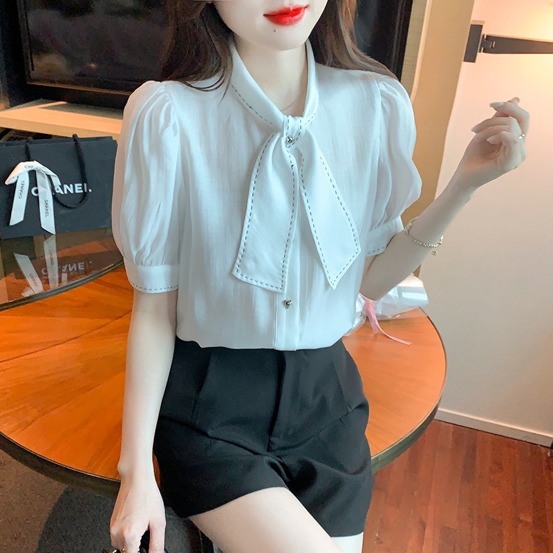 Hàng Có Sẵn Áo Sơ Mi Ngắn Tay Hở Vai Phối Tai Thỏ Thời Trang Mùa Hè c3lq