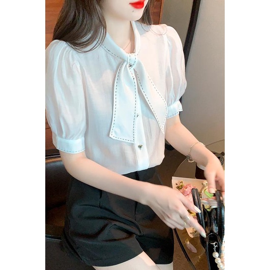 Hàng Có Sẵn Áo Sơ Mi Ngắn Tay Hở Vai Phối Tai Thỏ Thời Trang Mùa Hè c3lq