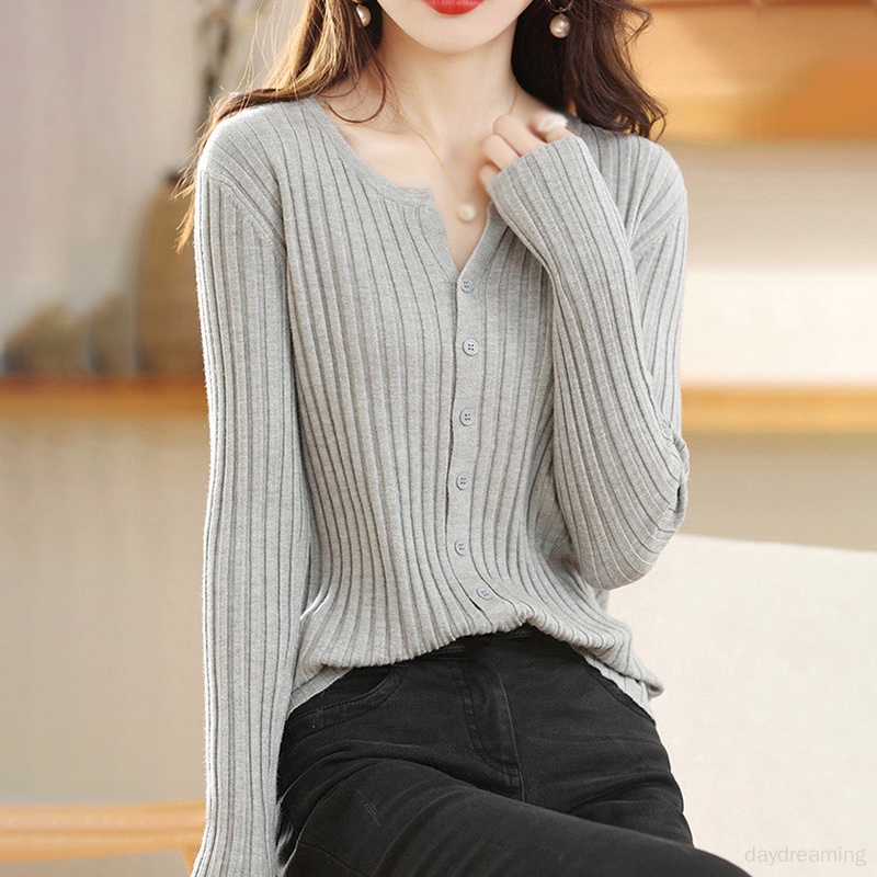 Áo Khoác cardigan Dệt Kim Màu Trơn Thời Trang Thu Đông Cho Nữ