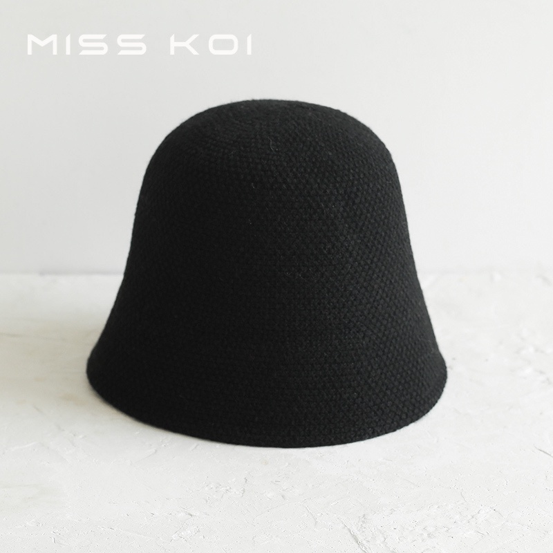 Misskoi Nón bucket Vải Len Màu Trơn Phong Cách Hàn Quốc Thời Trang Thu Đông Cho Nữ