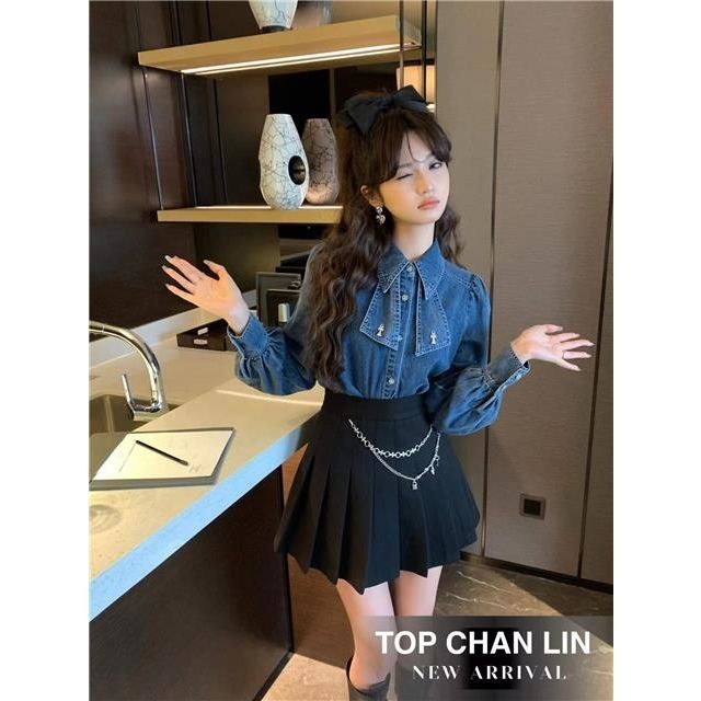 Áo Sơ Mi denim Tay Dài Phong Cách Hàn Quốc Thời Trang Mùa Xuân 2023 Mới Cho Nữ