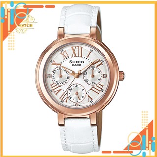 Đồng hồ nữ casio sheen she-3034gl-7audr dây da màu trắng, kính khoáng - máy pin mipecclock
