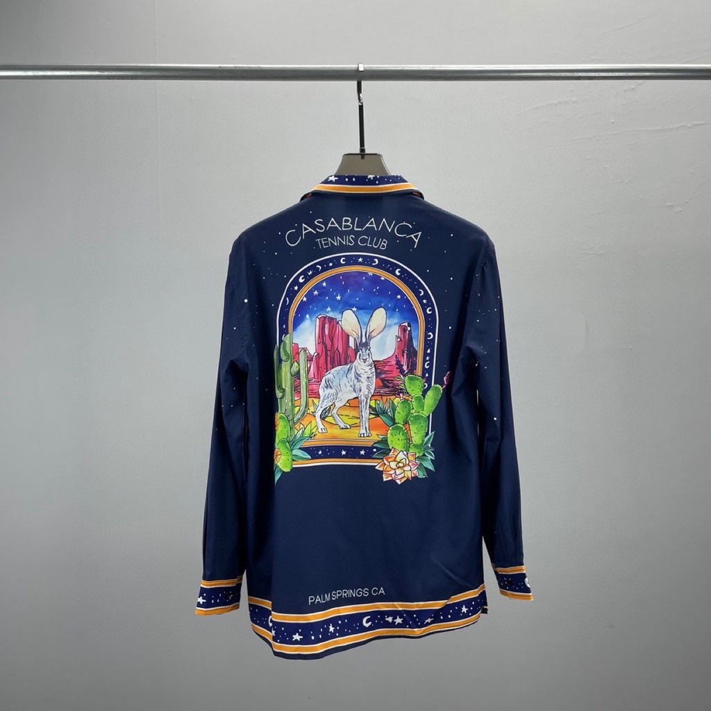 YZOT Casablanca long-sleeved shirt letter print pattern men's and women's same shirt cardigan spot all-match