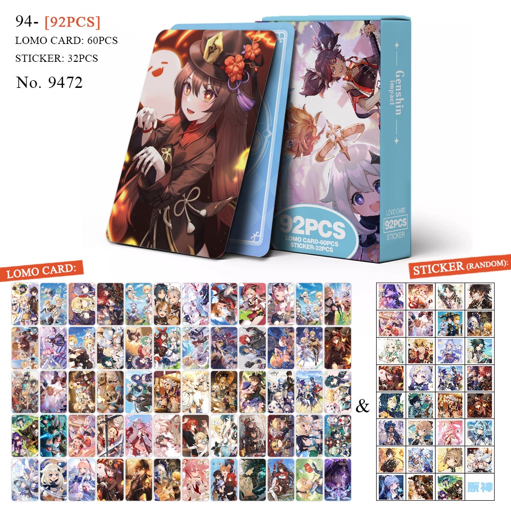 Genshin Photocard Double Sided Lomo Card Sticker thẻ 60 chiếc + nhãn dán 32 chiếc
