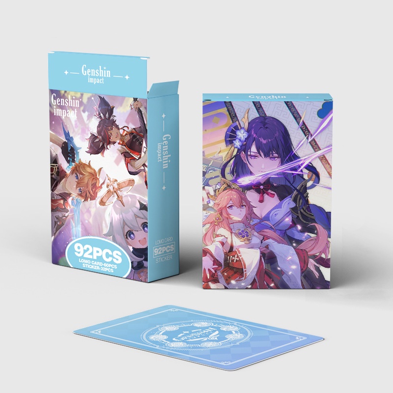 Genshin Photocard Double Sided Lomo Card Sticker thẻ 60 chiếc + nhãn dán 32 chiếc