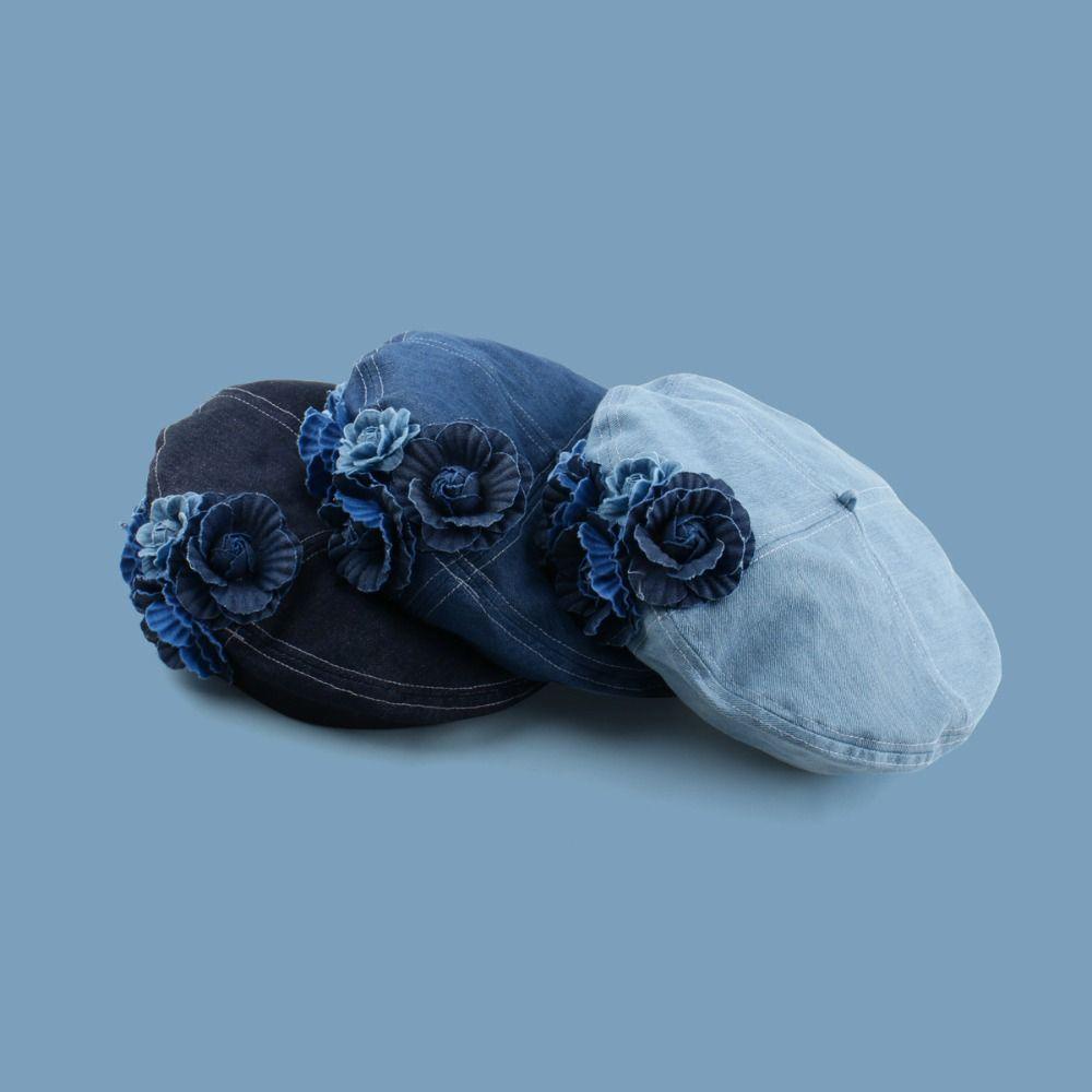 Mũ beret denim Họa Tiết Hoa Trà Phong Cách Hàn Quốc y2k y2k
