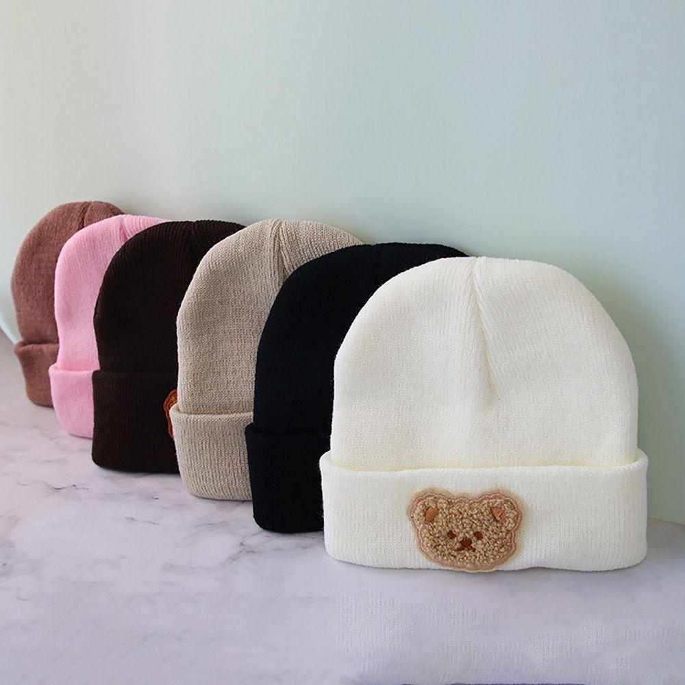 Mũ beanie Không Vành Giữ Ấm Mùa Thu Đông In Họa Tiết Gấu Hoạt Hình Dễ Thương Cho Bé