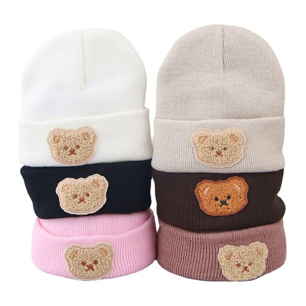 Mũ beanie Không Vành Giữ Ấm Mùa Thu Đông In Họa Tiết Gấu Hoạt Hình Dễ Thương Cho Bé