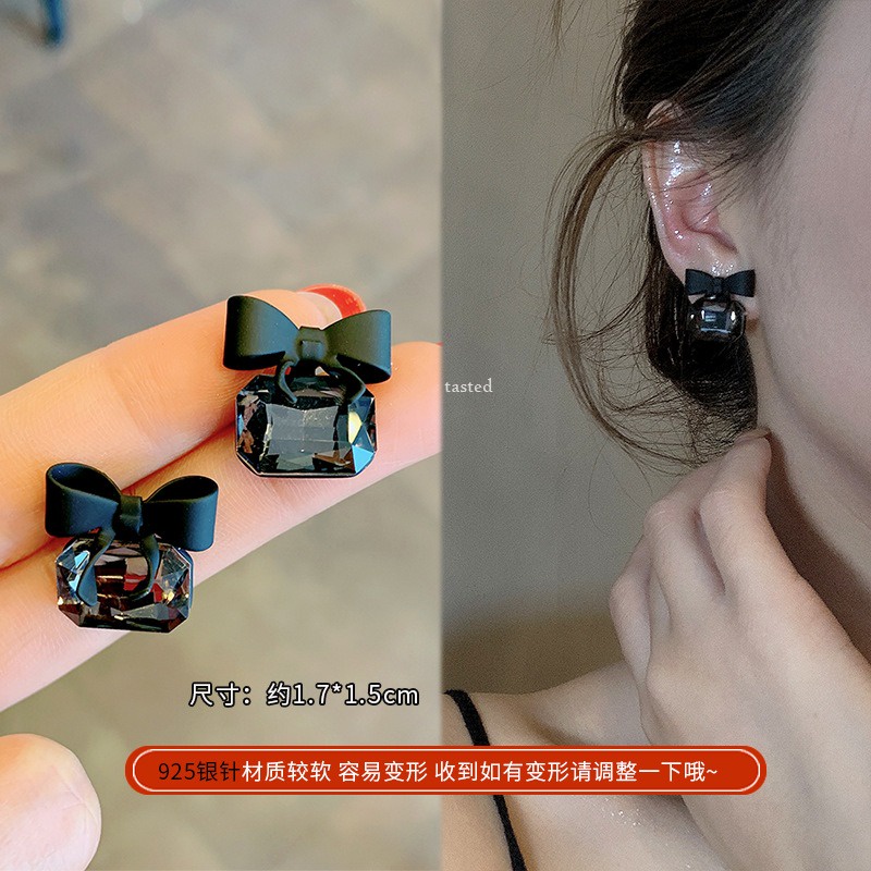 Khuyên tai mạ bạc 925 mặt hình nơ đính đá thời trang xinh xắn cho nữ