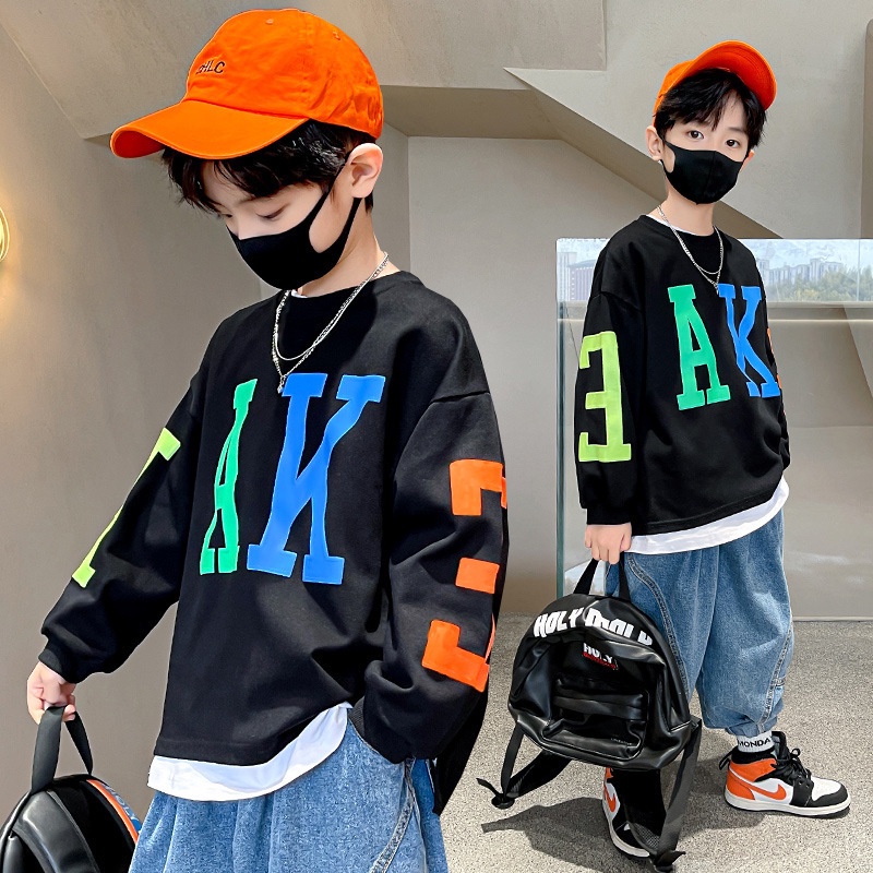 Áo sweater Tay Dài Cổ Tròn Dáng Rộng Thời Trang Cho Bé Trai