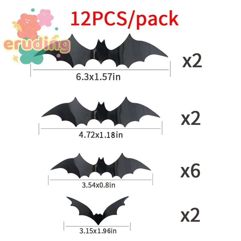 Bộ 12 Miếng Dán Trang Trí halloween Hình Dơi 3d Bằng pvc Màu Đen