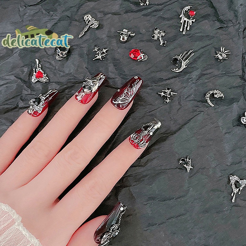 Set 10 Phụ Kiện Trang Trí Móng Tay Nghệ Thuật Hình Thánh Giá 3d Bằng Hợp Kim Phong Cách punk