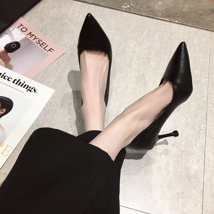 Giày Cao Gót Da pu Mũi Nhọn Thoáng Khí Mềm Mại Màu Trơn Thời Trang Mùa Hè Cho Nữ