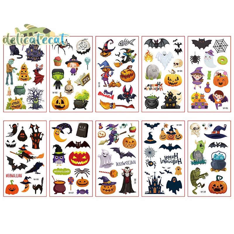 Bộ 10 Hình Xăm Dán Mặt / Cánh Tay Họa Tiết halloween Hoạt Hình Vui Nhộn Cho Bé