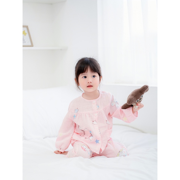 Bộ Dài Tay Bé Gái CARROT, Họa Tiết Con Ngựa Hồng, Chất Xô Tre Mềm Thoáng Mát Thấm Hút Mồ Hôi Tốt