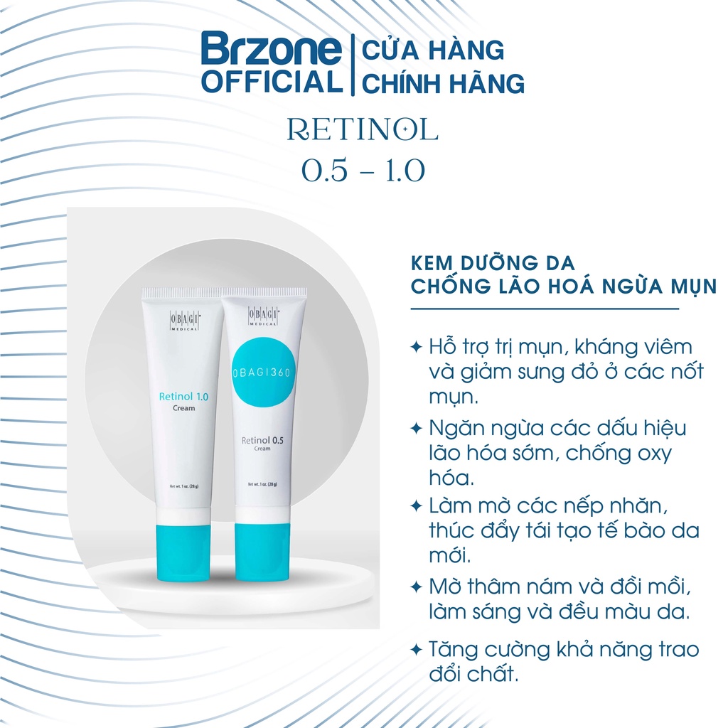Kem dưỡng Retinol 0.5% - 1.0% chống lão hóa, trắng da và giảm mụn 28g - BRZONE OFFICIAL