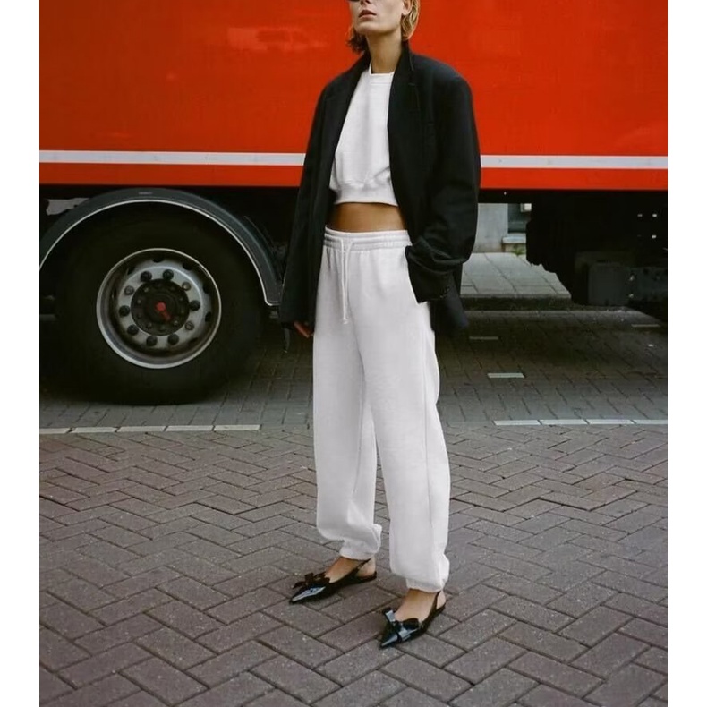 Zara Bộ Áo Sweater Dáng Ngắn Phối Quần Dài Lưng Cao Thời Trang Mùa Thu Năng Động8417803 8417804