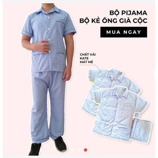 ( 10 Màu) Đồ bộ pijama nam trung niên cao cấp mặc nhà chất vải kate thoáng mát ông già kẻ sọc cộc tay