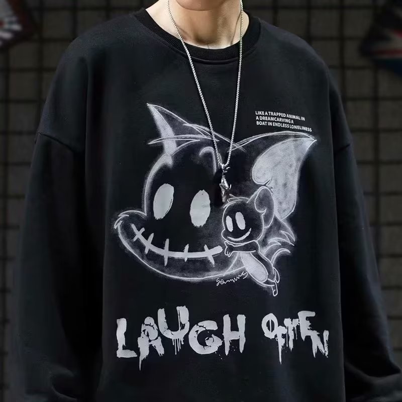 Hanlu Áo sweater Tay Dài Cổ Tròn Dáng Rộng Vải Mềm Thân Thiện Với Da Họa Tiết anime Cho Nam