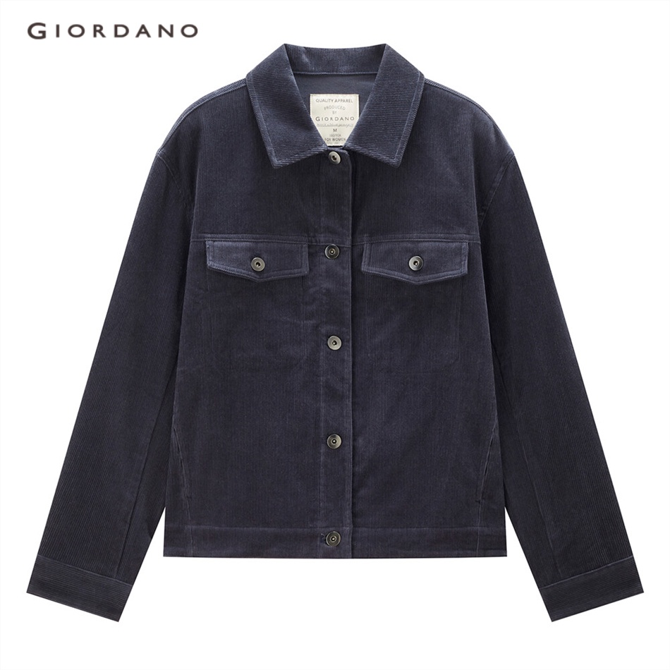 GIORDANO WOMEN Flap pockets turn-down collar corduroy jacket 05373718