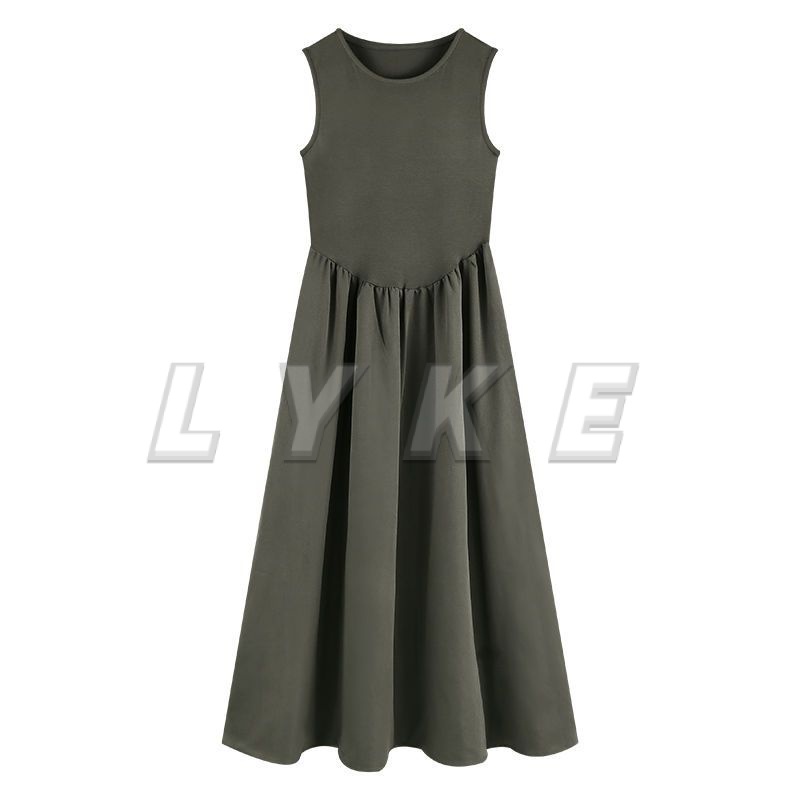 Váy đi biển dáng dài sát nách 2 dây màu Váy Liền Vest Không Tay Trang Phục Nữ